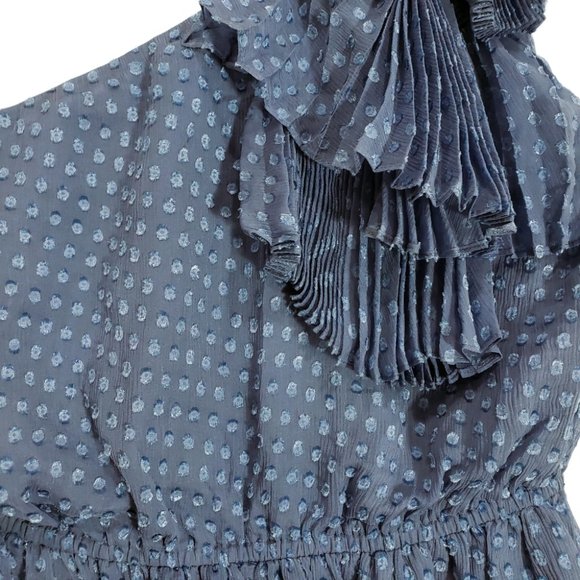 NWT Rebecca Taylor Silk Ruffle Blue One Shoulder Dress 4 - Picture 5 of 9